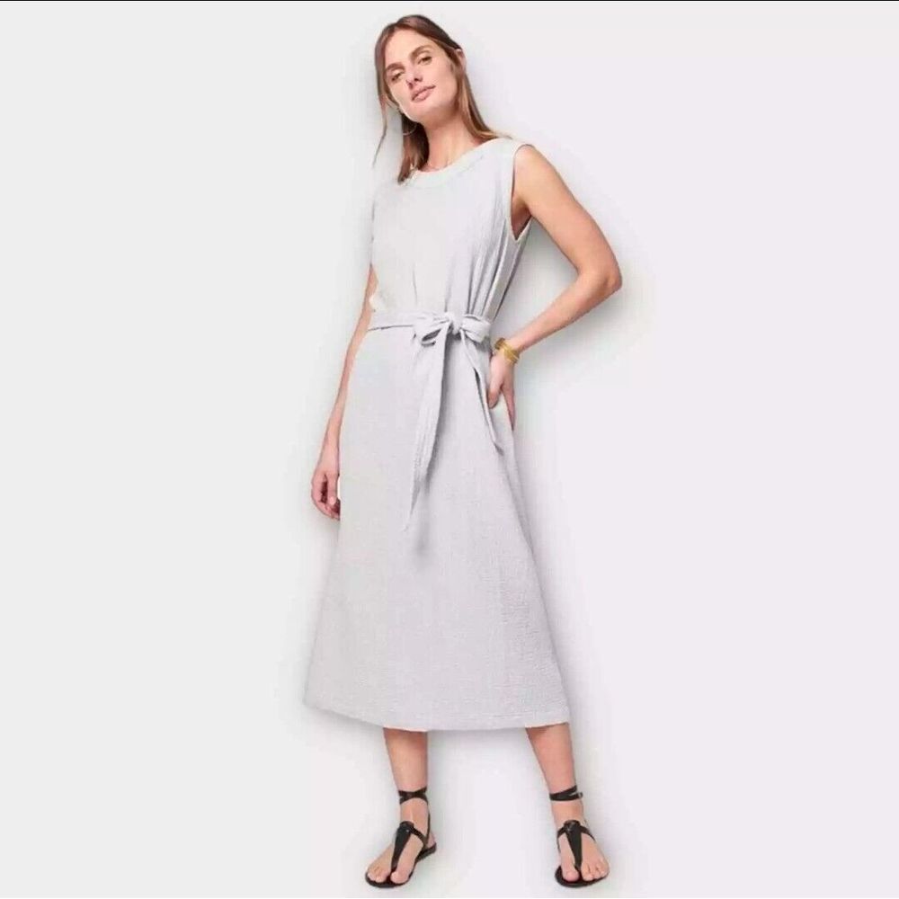 NWT FAHERTY Dream Cotton Costa Pale Blue Gauzy‎ Midi Dress M Sleeveless Costal
